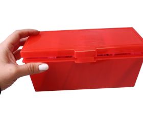 Deck box +320 cartes Boite 4 compartiments rouge plastique 21.7 x 8.2 x 10 cm vide