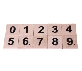 Lot de 10 tuiles en bois carrés et numérotés de 0 à 9