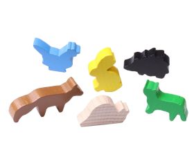 6 Pions en bois animaux multicolores pour jeux