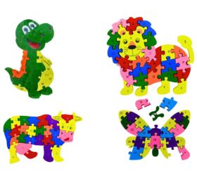 Puzzle en bois Animal + Alphabet - 24 pièces à assembler dinosaure