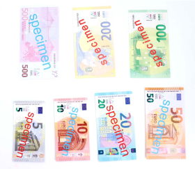 Valisette avec 290 pièces et billets euros factices de jeux