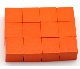 12 Cubes oranges en bois 2.5 cm. 25 x 25 x 25 mm