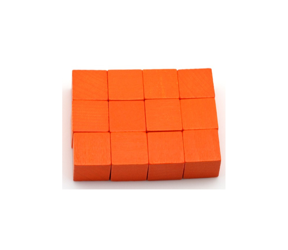 12 Cubes oranges en bois 2.5 cm. 25 x 25 x 25 mm