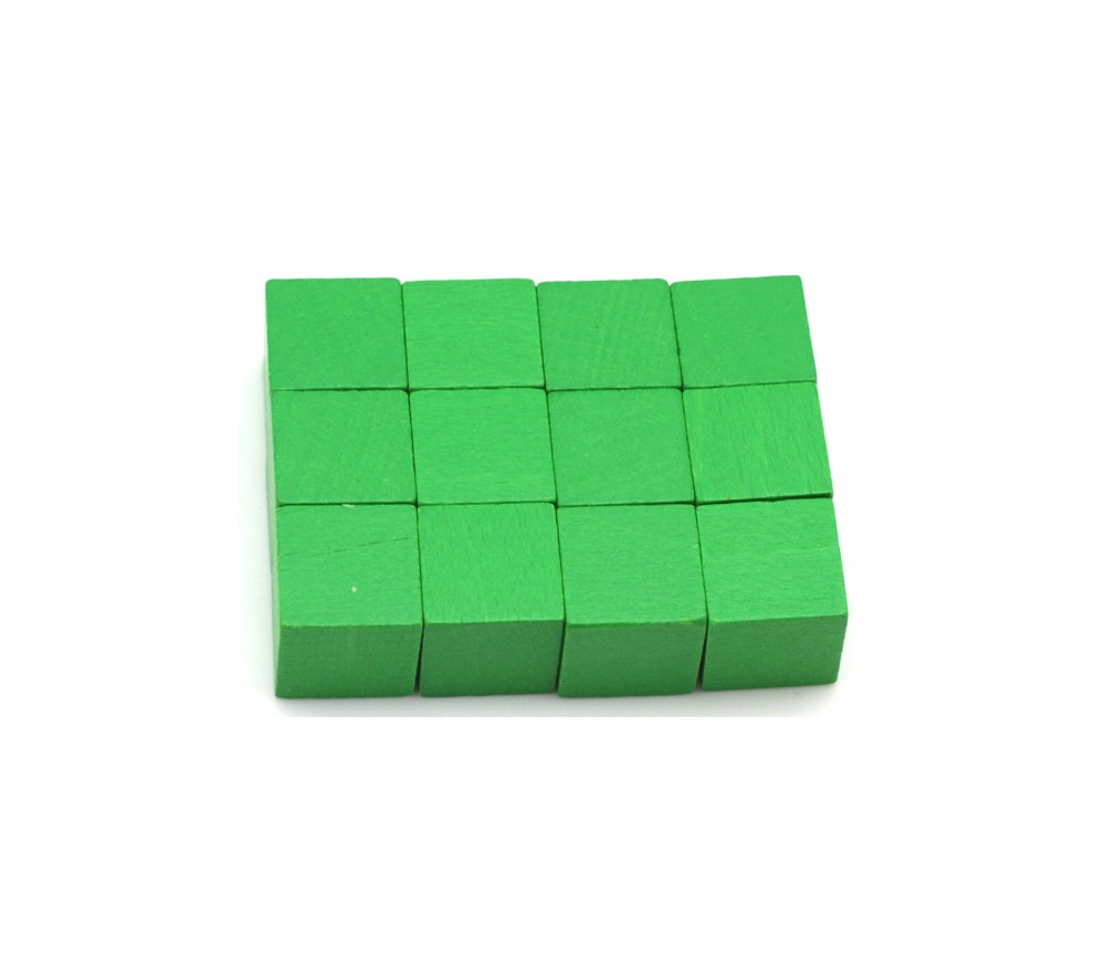 12 Cubes en bois 2.5 cm. 25 x 25 x 25 mm vert