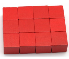 12 Cubes rouges en bois 2.5 cm. 25 x 25 x 25 mm