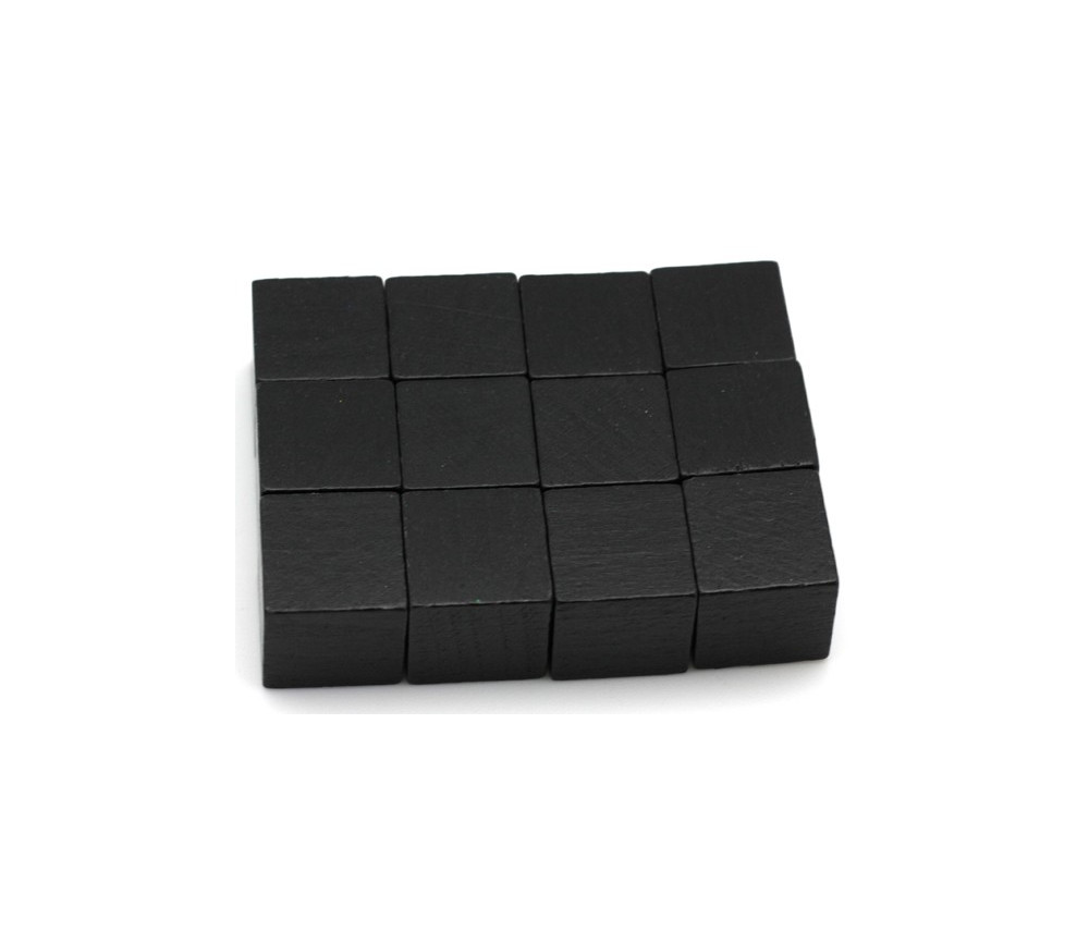 12 Cubes noirs en bois 2.5 cm. 25 x 25 x 25 mm