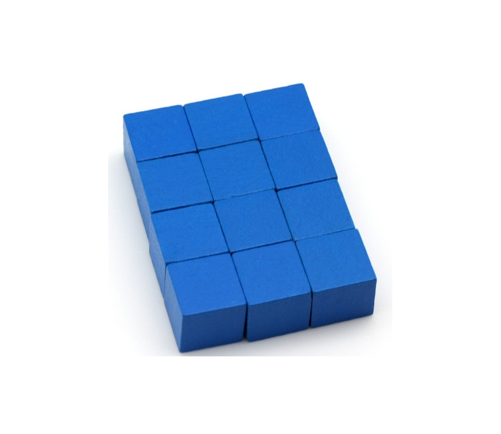 12 Cubes bleu en bois 2.5 cm. 25 x 25 x 25 mm