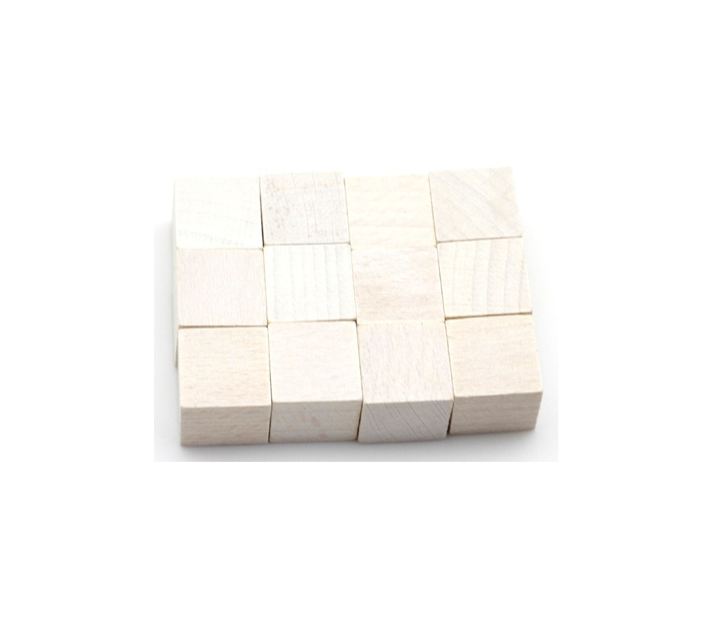 12 Cubes blancs en bois 2.5 cm. 25 x 25 x 25 mm