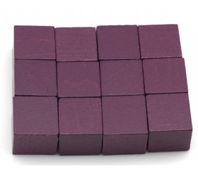 12 Cubes violets en bois 2.5 cm. 25 x 25 x 25 mm