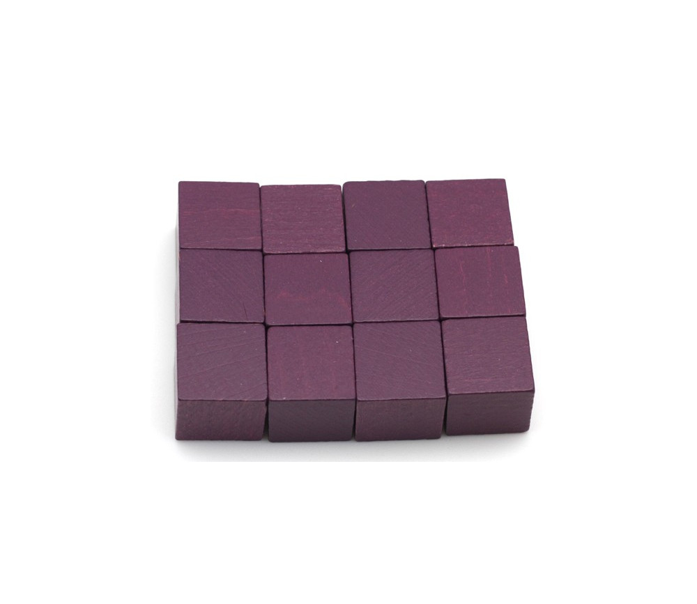 12 Cubes violets en bois 2.5 cm. 25 x 25 x 25 mm