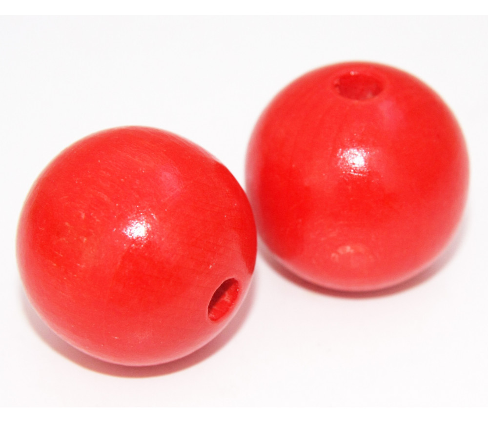 Grosse perle boule rouge en bois diamètre 30 mm trou 6 mm