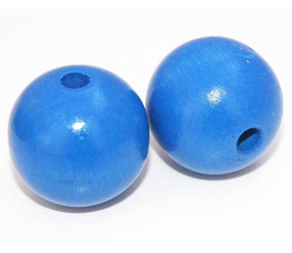Grosse perle boule bleue en bois diamètre 30 mm trou 6 mm