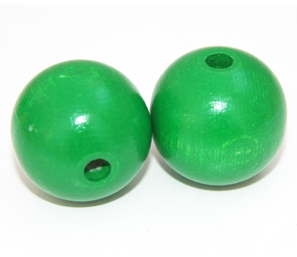 Grosse perle boule verte en bois diamètre 30 mm trou 6 mm