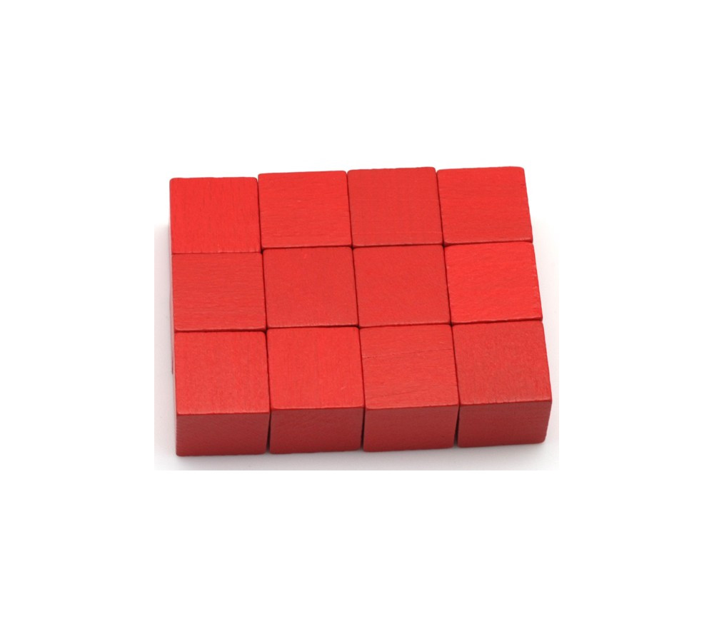 12 Cubes en bois 2 cm. 20 x 20 x 20 mm rouge