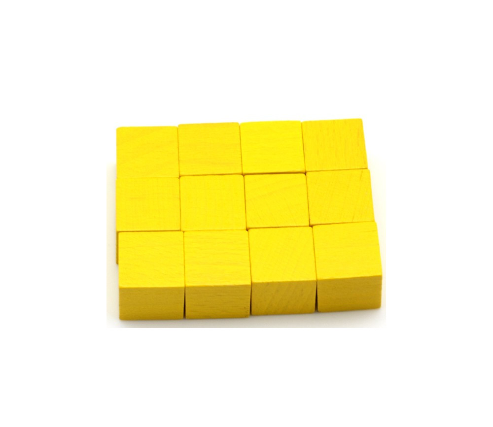 12 Cubes en bois 2 cm. 20 x 20 x 20 mm jaune