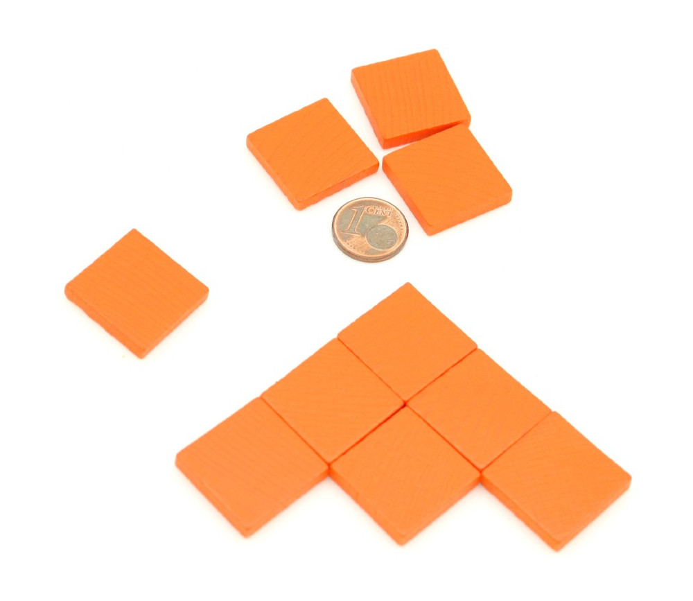 Carré plat 20x20x4 mm en bois orange pour jeux 2 cm de côté