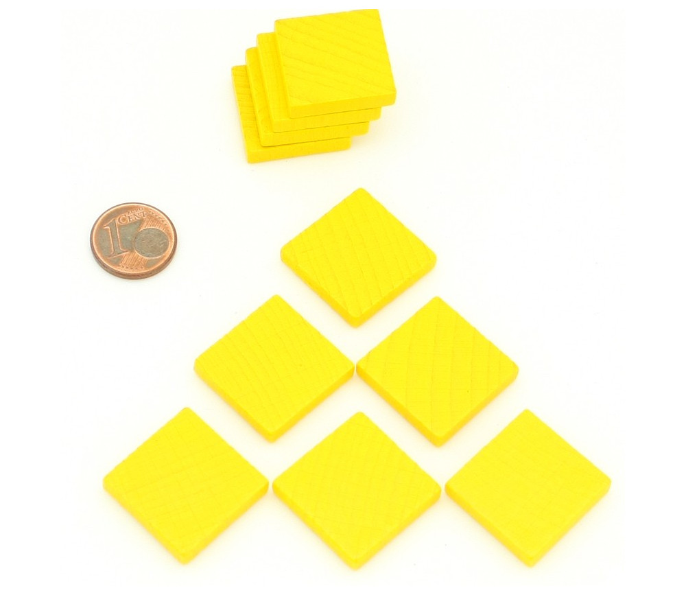 Carré plat 20x20x4 mm en bois jaune pour jeux 2 cm de côté