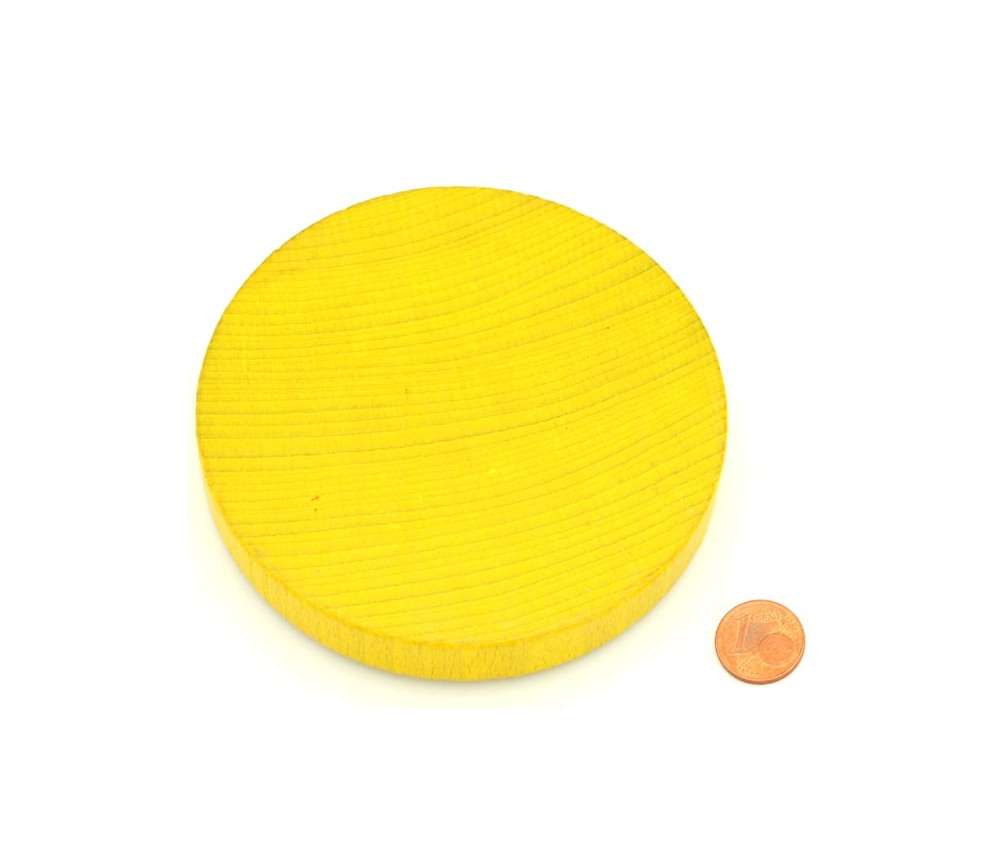 Palet géant de 10 cm en bois teinté  disque jaune 100 x 15 mm