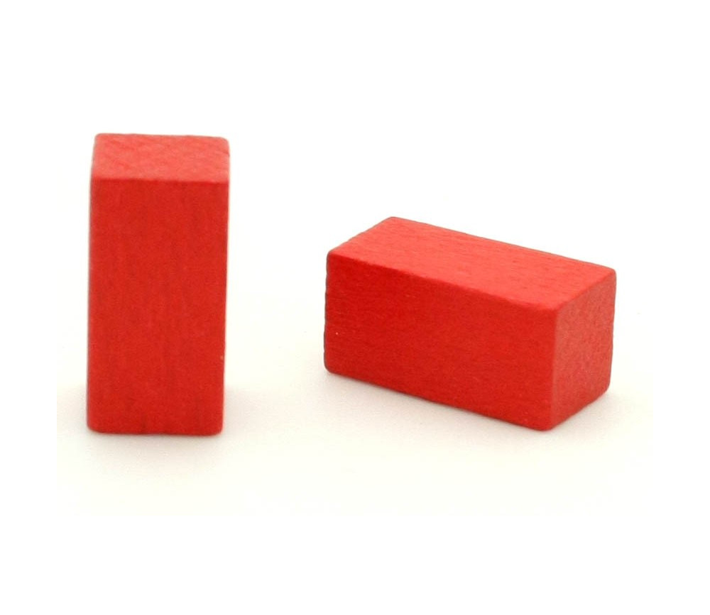 Pion rectangle rouge 10x10x20 mm en bois pour jeu