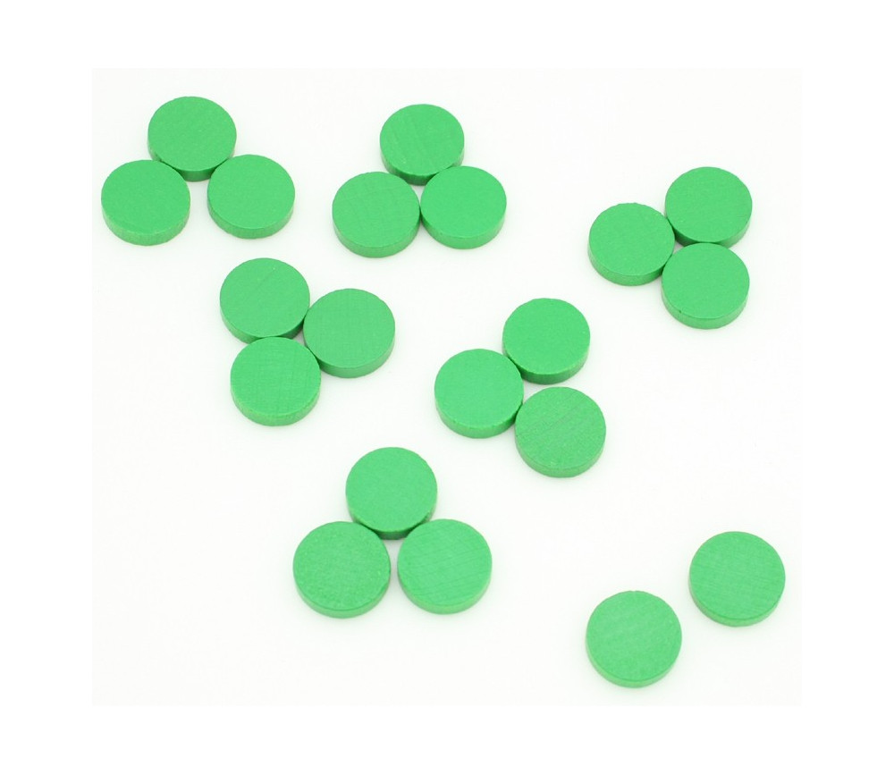 Mini jetons vert bois 10 x 4 mm lot 20 pour jeux