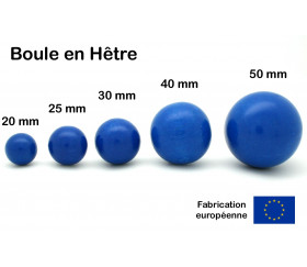 Boule bois couleur bleu 50 mm diamètre bille hetre