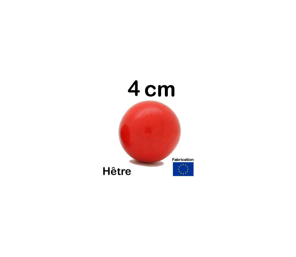 Boule bois couleur rouge 40 mm diamètre bille hetre 4 cm