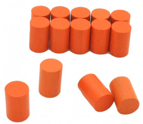 10 mini cylindres orange 10x15 mm en bois coloré pour jeu