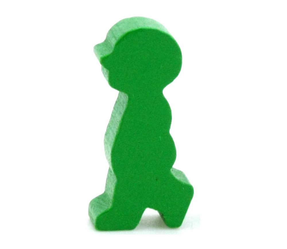 Pion personnage de profil en bois vert 14 x 30 X 8 mm enfant garçon à l'unité